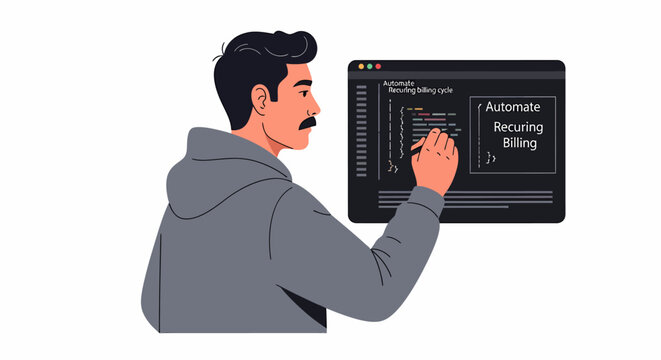 Hispanic Developer Writing Code to Automate Recurring Billing