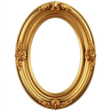 Elaborate golden carved oval frame isolated on white.