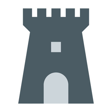Gray castle tower with battlements and gate illustration