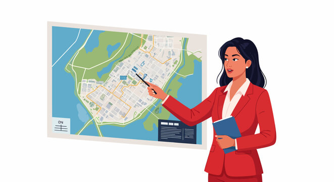 African American Female Broker Showing High Property ROI on Tablet