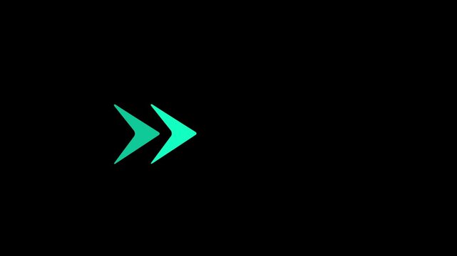 A sequence of five cyan arrows pointing to the right arranged in a horizontal line against a solid black background.Motion graphics of concept