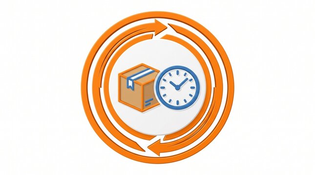 Same day delivery icon with parcel and clock symbol isolated on white background