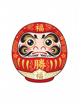 Cute Kawaii Traditional Red Japanese Daruma Doll Vector Illustration