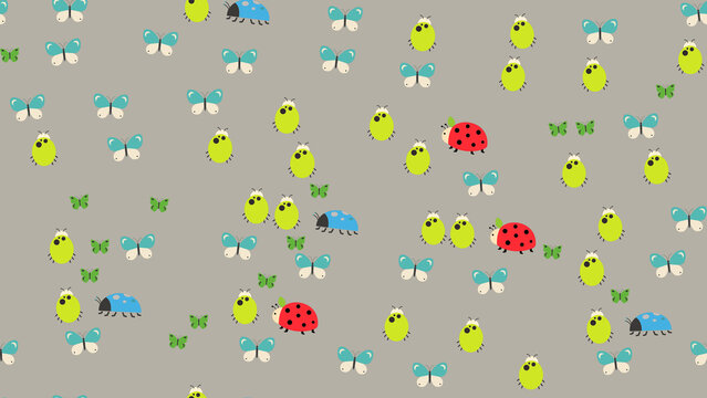 Cartoon insects and butterflies pattern