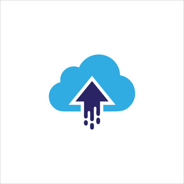 Cloud Upload Icon with Arrow and Digital Data Stream