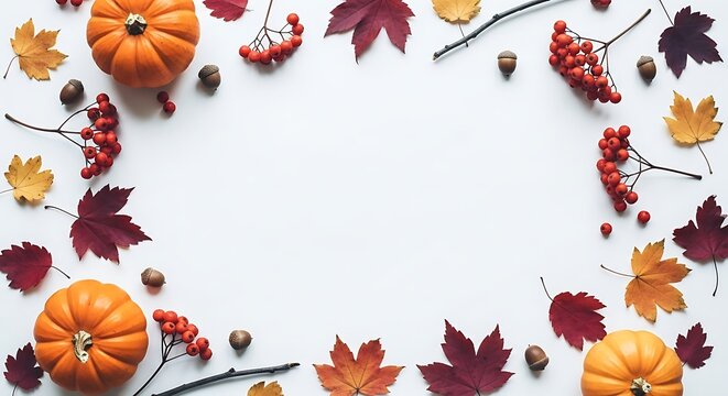 Autumn leaves and pumpkins seasonal border frame