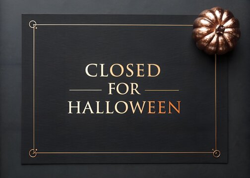 Halloween business closure announcement poster for retail stores, cafes, restaurants and offices with festive October 31 holiday notice, spooky seasonal storefront signage  