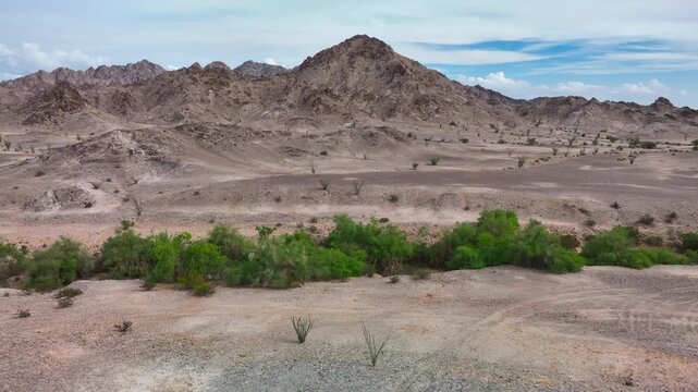 drone flying forward over the desert near the Cargo Muchacho mountains 