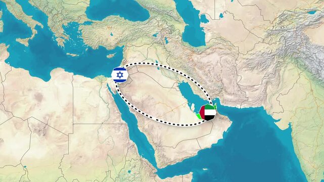 Israel and United Arab Emirates Bilateral Relationship Map Animation Footage