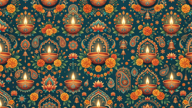 Seamless festive pattern for diwali and deepavali day celebration