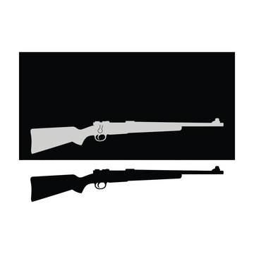 Rifle gun silhouette black and white isolated on background