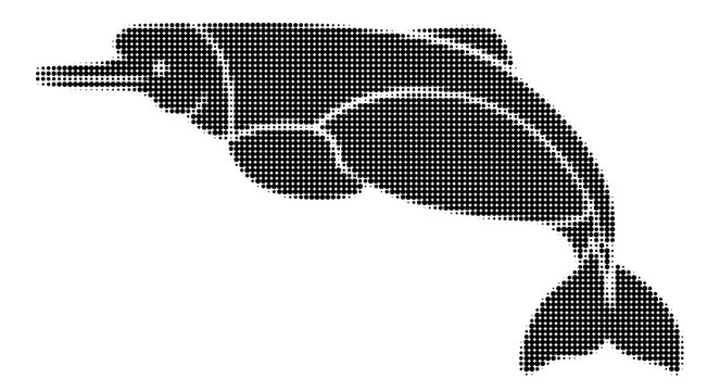 dolphin silhouette composed of black halftone dots Inia geoffrensis