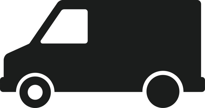 Simple black delivery van silhouette vector icon for shipping, cargo, and logistics designs.