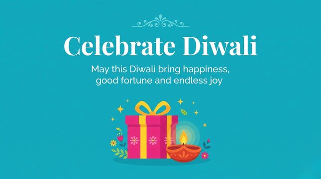 Celebrate Diwali Horizontal Banner with Festive Gift Box and Clay Diya