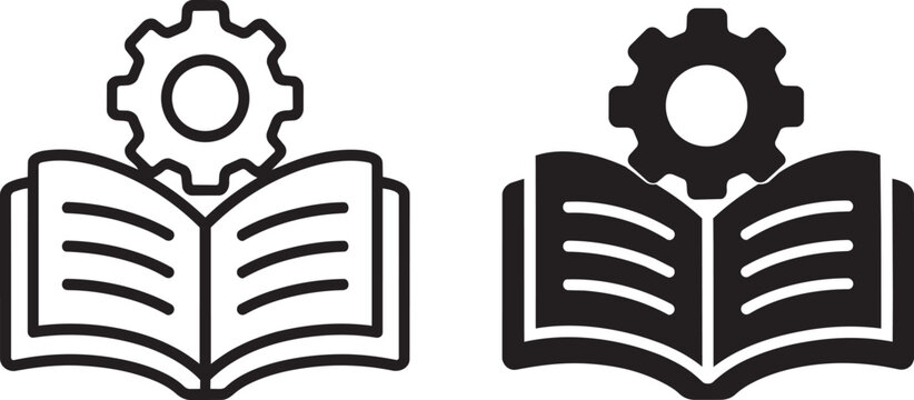 open book with gear setting learning education icons set vector illustration