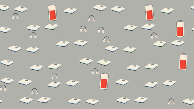 Digital Scales, Headphones, and Battery Icons Pattern