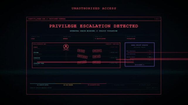 Cybersecurity dashboard blocking unauthorized privilege escalation