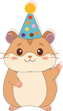 Simple vector illustration of Cute Hamster Wearing Party Hat, vector isolated on white