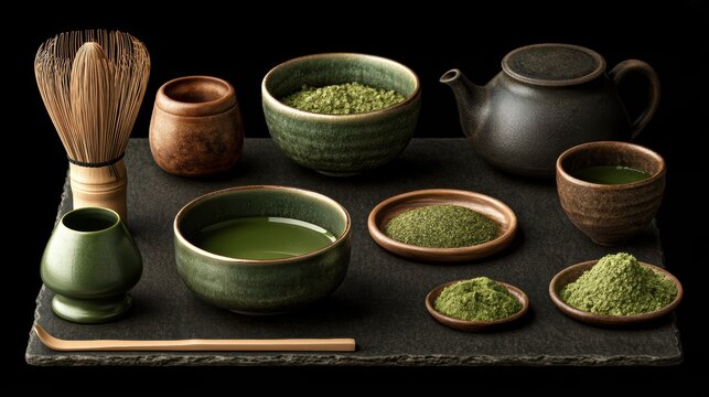 Matcha powder air isolated on white background,superfood powder,diet and healthy life,green tea powder,Japanese tea leaves,popular menu trendy, wellness concept.