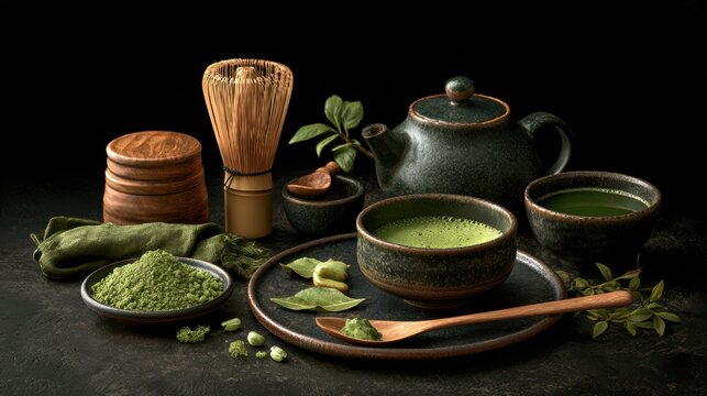 Matcha powder air isolated on white background,superfood powder,diet and healthy life,green tea powder,Japanese tea leaves,popular menu trendy, wellness concept.