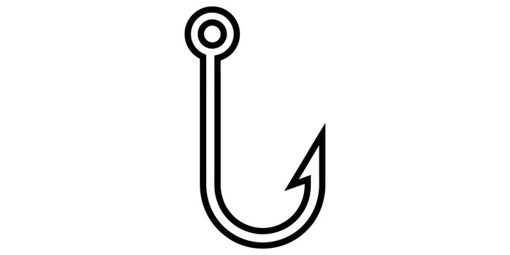 Minimalist black fishing hook icon vector design for angling gear branding and marine outdoor sports websites.
