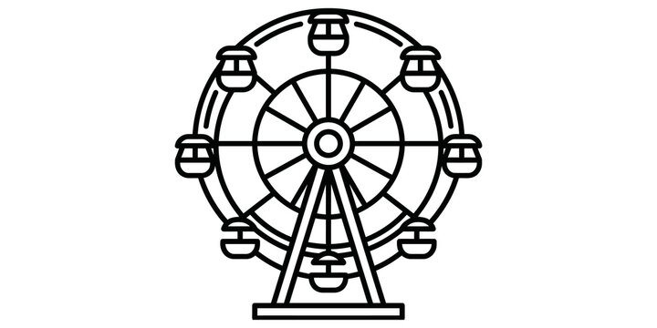 Ferris wheel amusement park icon in detailed outline style for travel leisure and entertainment themed design projects.