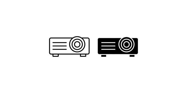 Digital video projector icon in line and solid black style for multimedia presentation or classroom tech.