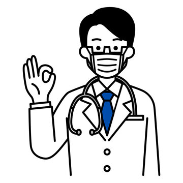 マスクをつけてOKサインをする医師の男性