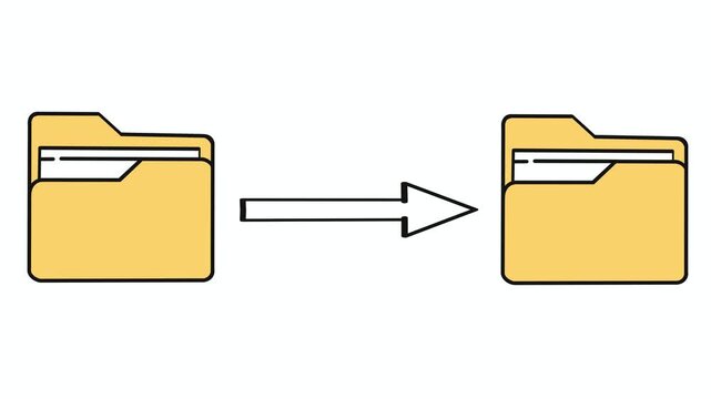 file folder with document icon, Moving digital documents from one folder to another 2D concept