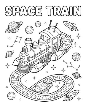 3D Word Building Activity for Preschool Children Whimsical Space Train Coloring Page for Kids Fun  Isometric Vocabulary Builder for Kids Visual English Vocabulary Learning Worksheet