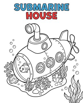 3D Word Building Activity for Preschool Children Underwater Submarine House Coloring Page for Kids  Isometric Vocabulary Builder for Kids Visual English Vocabulary Learning Worksheet