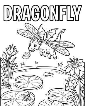 3D Word Building Activity for Preschool Children Whimsical Dragonfly Dragon Coloring Page for Kids  Isometric Vocabulary Builder for Kids Visual English Vocabulary Learning Worksheet