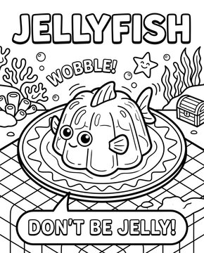 3D Word Building Activity for Preschool Children Cute Jellyfish Coloring Page with Pun and Ocean Theme  Isometric Vocabulary Builder for Kids Visual English Vocabulary Learning Worksheet