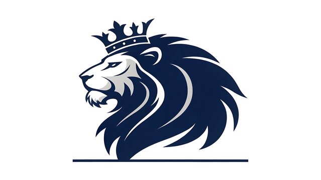 Side view portrait of a lion wearing a crown with big cat portrait majestic predator wildlife strength leadership illustration