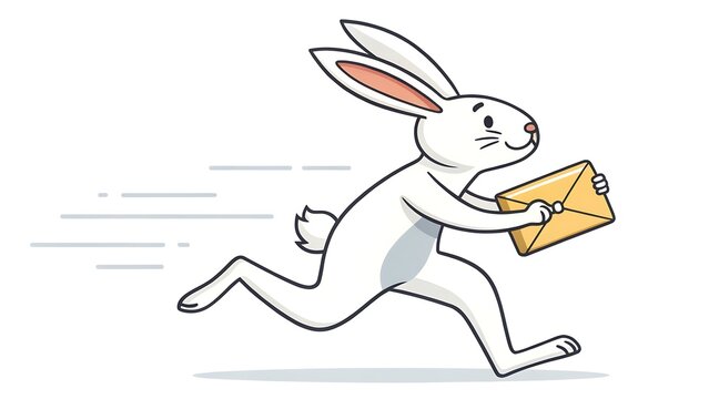 Cute cartoon rabbit running fast while holding an envelope with delivery service white background express mail envelope delivery