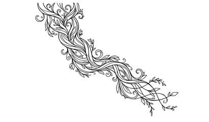 Fototapeta premium Decorative floral border with flowing organic curves and stylized plant leaves nature inspired stylized ornamental artistic decorative monochrome illustration abstract