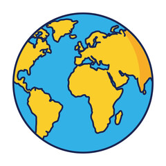 Obraz premium Globe Earth World Map Yellow Continents Blue Ocean Planet Earth