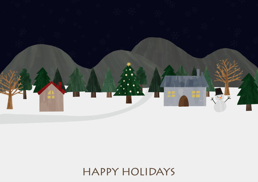 クリスマスの夜の手描き風イラスト