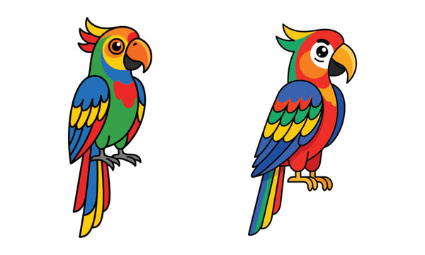 Cute cartoon parrot vector illustration with colorful tropical bird design
