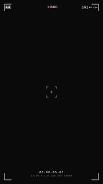 Camera Viewfinder Recording HUD Overlay with Blinking Red Rec Indicator, Timecode, and Focus Brackets on Black Screen