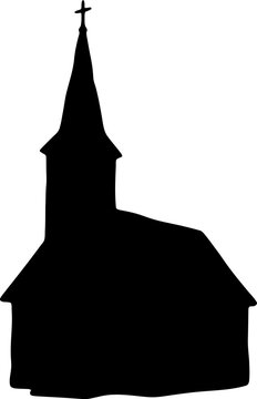 Black church silhouette with steeple and cross isolated on white background for religious Silhouette Editable EPS