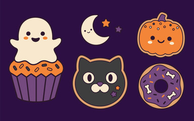 Fototapeta premium Cute Halloween food and character vector illustration, Vector