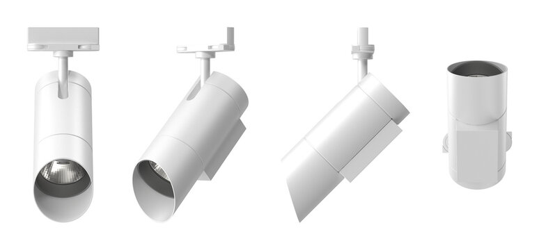Modern white track lighting fixture in multiple angles for professional interior design projects