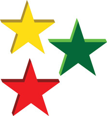 Obraz premium Colorful 3D Star Shapes Collection in Yellow Green and Red Isolated on White Background