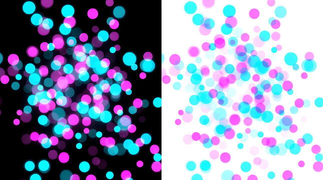 Abstract bokeh background with pink and blue circles on split screen