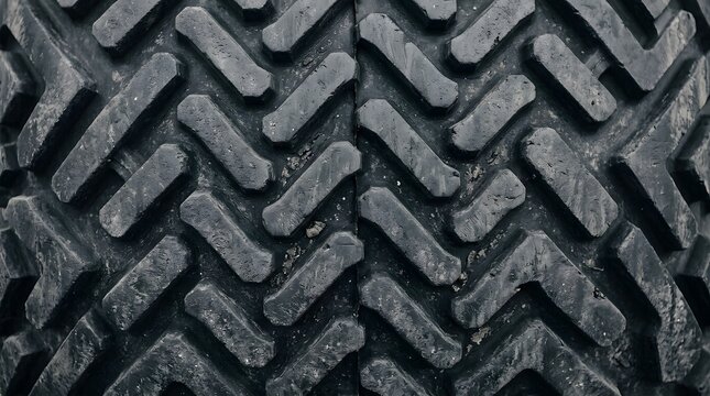 Close up of a worn tire tread showing the deep grooves and textured rubber surface