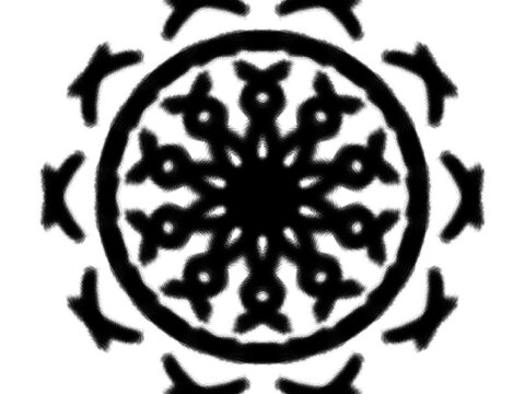 Intricate circular floral ornament with stylized petals and rounded lobes is presented on transparent background abstract adornment aesthetic arrangement art