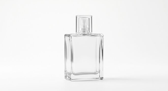 Minimal rectangular glass perfume bottle isolated on white background