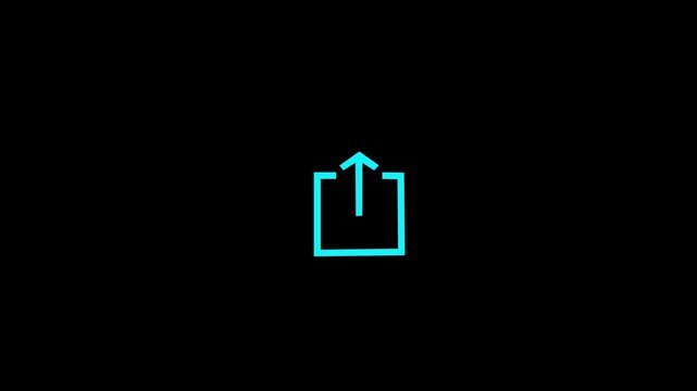 Animated Share Icon - Cyan Outlined Upload or Export Arrow Motion Graphic on Black Background