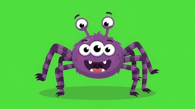 Halloween Cute Purple Spider Monster on Green Screen